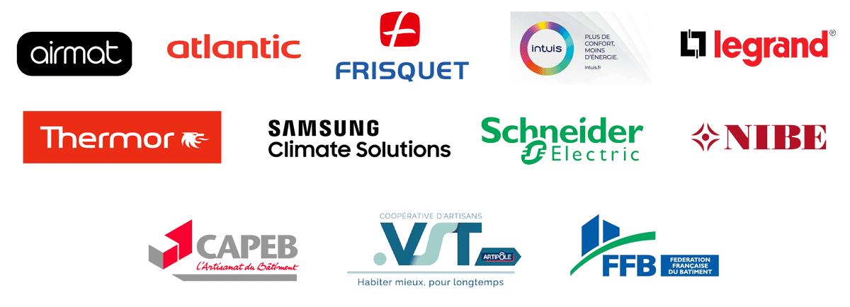 Airmat, Atlantic, Frisquet, Intuis, Legrand, Termor, SAMSUNG Climate Solutions, Schneider Electric, CAPEB, VST Artipôle, Fédération Française du Bâtiment